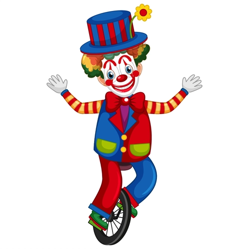 Carnival Circus Theme Clown on Unicycle Transparent Sticker